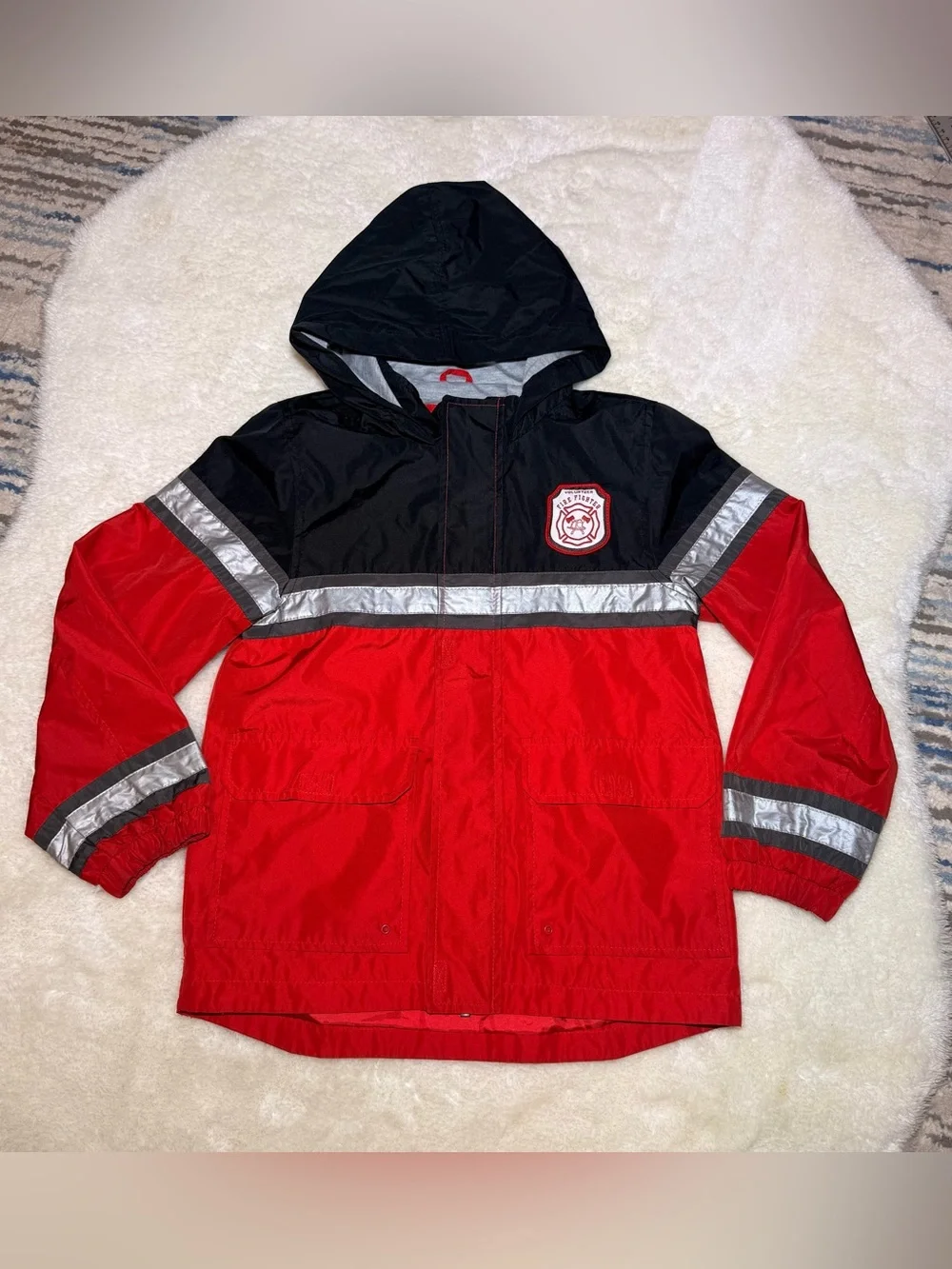 Carter’s Volunteer Fire Fighter Red Hooded Rain Jacket Coat little boy size 8